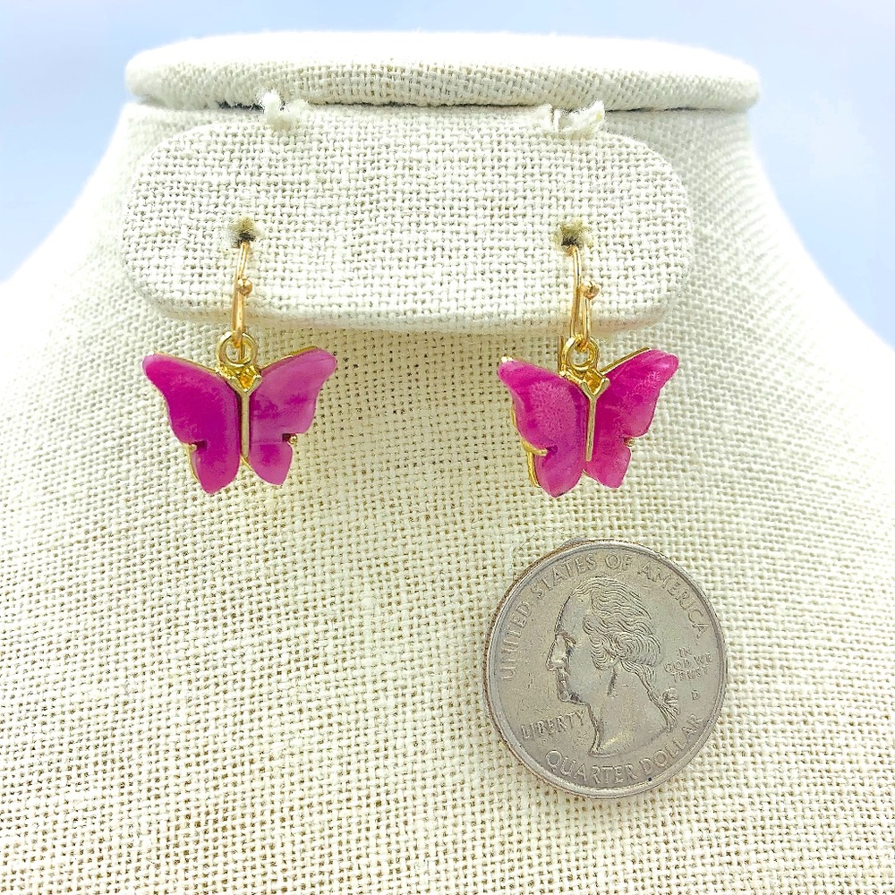 Butterfly Acrylic Dangle Earrings - Rose Pink